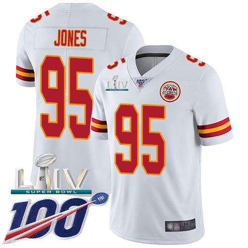 Kansas City Chiefs Nike #95 Chris Jones White Super Bowl LIV 2020 Youth Stitched NFL 100th Season Vapor Untouchable Limited Jersey->kansas city chiefs->NFL Jersey